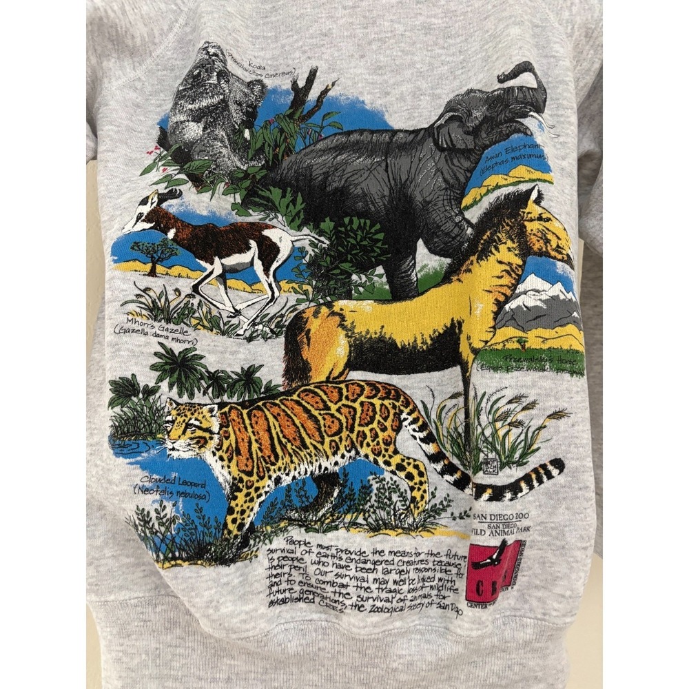 Y2K Hanes Nature Sweatshirt Small San Diego Zoological Elephant Tiger 90s Vtg